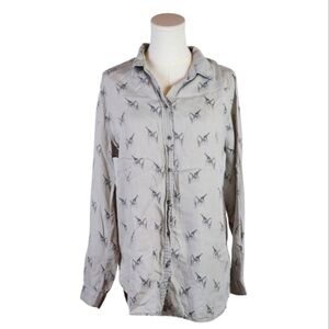 Jane and Delancey Giraffe Print Button Down Shirt Gray 100% Lyocell Size Large